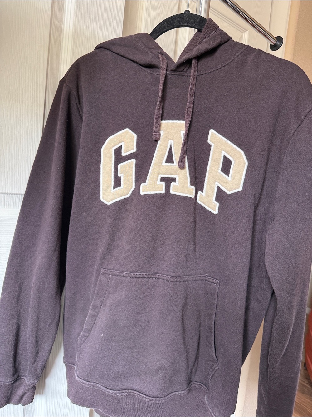 GAP Men's Crewneck Hoodie in Dark Brown with Tan Logo
